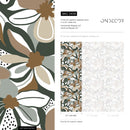 Floral Wallpaper in Taupe, Green, and Brown - D658