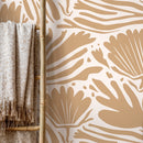 Abstract Wallpaper with Stylized Botanical Motifs in Tan - D659