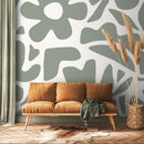 Abstract Wallpaper Featuring Bold Floral Shapes in Sage Green - D672