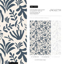 Abstract Wallpaper Featuring Botanical Shapes in Muted Navy and Cream - D679