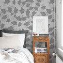 Botanical Wallpaper with Layered Floral Silhouettes in Gray - X016