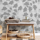 Botanical Wallpaper with Layered Floral Silhouettes in Gray - X016