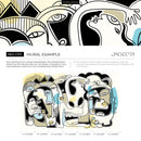 Modern Abstract Wallpaper with a Modern Face Collage in Black, Blue, and Yellow - D591
