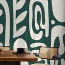 Abstract Wallpaper Featuring Large Fluid Forms in Green and White - D592
