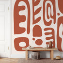 Modern Abstract Wallpaper with Bold Organic Shapes in Terracotta and Cream - D595