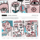 Modern Wallpaper with Surrealist Faces and Florals in Pink and Blue - D598