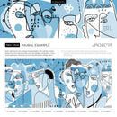 Abstract Wallpaper Featuring Modern Line Art Faces in Light Blue and Black - D606