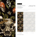 Gothic Wallpaper Featuring Animal Skulls and Mushrooms in Black and Red - D833
