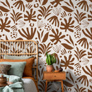Abstract Wallpaper featuring Bold Botanical Forms in Brown - D682