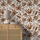 Abstract Wallpaper featuring Bold Botanical Forms in Brown - D682