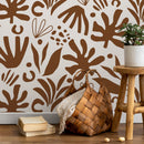 Abstract Wallpaper featuring Bold Botanical Forms in Brown - D682