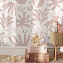 Abstract Wallpaper with Botanical Cutout Shapes in Pink - D686