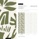 Abstract Wallpaper with Boho Botanical Cut-Outs in Green - D690