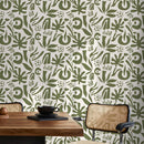 Abstract Wallpaper with Boho Botanical Cut-Outs in Green - D690