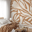 Modern Abstract Wallpaper with Bold Floral Motifs in Orange and Cream - D692