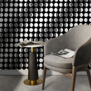 Geometric Wallpaper with Modern Circle Motif in Black and White - D941