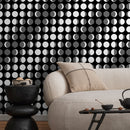 Geometric Wallpaper with Modern Circle Motif in Black and White - D941