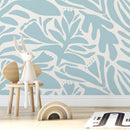 Abstract Floral Wallpaper Featuring Bold Botanical Cutouts in Light Blue - D701
