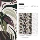 Botanical Wallpaper with Leaves in Green, Purple, and Brown - D713