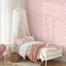 Abstract Wallpaper with Playful Squiggles in Pink and White - D577