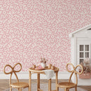 Abstract Wallpaper with Playful Squiggles in Pink and White - D577