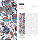Botanical Wallpaper with Folk Art Florals in Teal, Orange, and Blue - A407