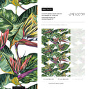 Tropical Wallpaper with Bird of Paradise Flowers in Green, Red, and Purple - A433