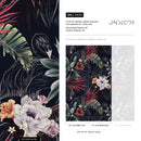 Tropical Wallpaper with Exotic Flowers and Palm Leaves in Red, Green, and Purple - A839