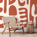 Modern Abstract Wallpaper with Bold Organic Shapes in Terracotta and Cream - D595