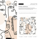 Modern Wallpaper with Line Art Faces in Black and Beige - D602