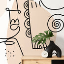 Modern Wallpaper with Line Art Faces in Black and Beige - D602
