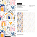 Kids Wallpaper with Hand-Drawn Rainbows and Hearts in Pink, Blue, and Orange - B299