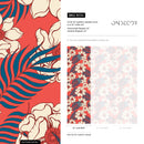 Tropical Wallpaper with Hawaiian Flowers and Areca Palms in Red, Blue, and Beige - B334