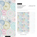 Floral Wallpaper with Doodle Style Mandalas in Teal, Pink, and Green - B361