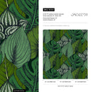 Botanical Wallpaper with a Lush Tropical Leaf Sketch in Green and Black - B390