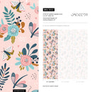 Floral Wallpaper with Butterflies and Dragonflies in Pink, Teal, and Gold - B512