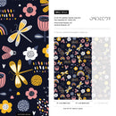 Kids Wallpaper with Dragonflies, Rainbows, and Flowers in Yellow, Pink, and Blue - B522