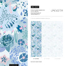 Botanical Wallpaper with a Whimsical Floral Meadow in Blue, Pink, and Green - B697
