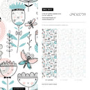 Kids Wallpaper with Whimsical Flowers and Dragonflies in Pink, Teal, and Black - B815