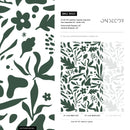 Abstract Wallpaper with a Modern Botanical Motif in Dark Green - B924