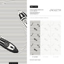 Nautical Wallpaper with Speedboats and Wavy Lines in Black and Off-White - C334