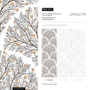 Tree Wallpaper Featuring Stylized Flowering Trees in Brown, Gray, and Yellow - C810