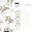 Floral Wallpaper Featuring Peony Line Art in Taupe and White - C915