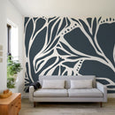 Modern Abstract Wallpaper with Bold Organic Shapes in Deep Blue and Off-White - D631