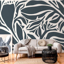 Modern Abstract Wallpaper with Bold Organic Shapes in Deep Blue and Off-White - D631