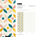 Geometric Wallpaper with Abstract Petals in Teal, Yellow, and Pink - C230