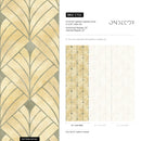 Art Deco Wallpaper with a Geometric Fan Motif in Gold and Sage Green - C722