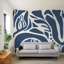Abstract Wallpaper with Bold Organic Shapes in Dark Blue and Beige - D633