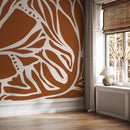 Abstract Wallpaper with Bold Organic Lines in Orange and Beige - D638