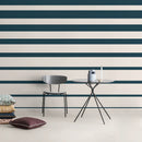 Striped Wallpaper with a Bold Horizontal Pattern in Dark Teal and Cream - D729